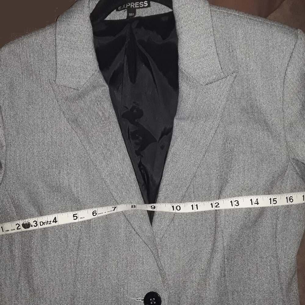 Vintage Express SZ 8 Silver Gray Birdseye Print Blazer Skirt & Jacket Suit Set - Picture 10 of 12